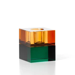 Bazar Bizar - Gem Blocks Kandelaar – Amber & Groen Recycled Glas