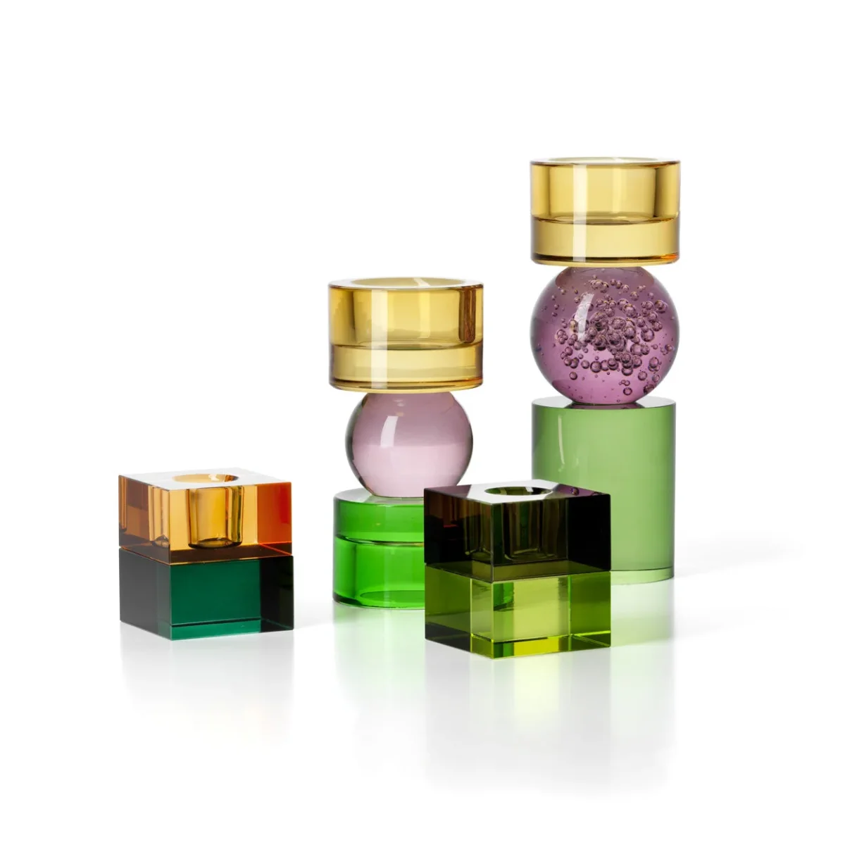 Bazar Bizar Gem Blocks Kandelaar – Smoke & Groen Recycled Glas - Afbeelding 5