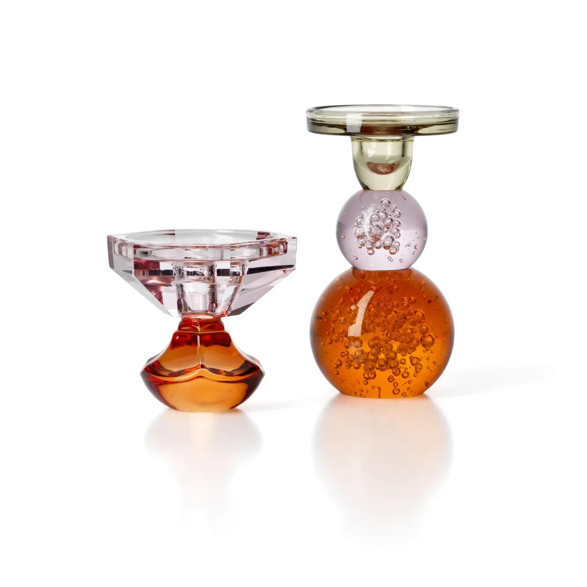 Bazar Bizar Bubble Jewel Kandelaar – Oranje & Roze Recycled Glas - Afbeelding 4