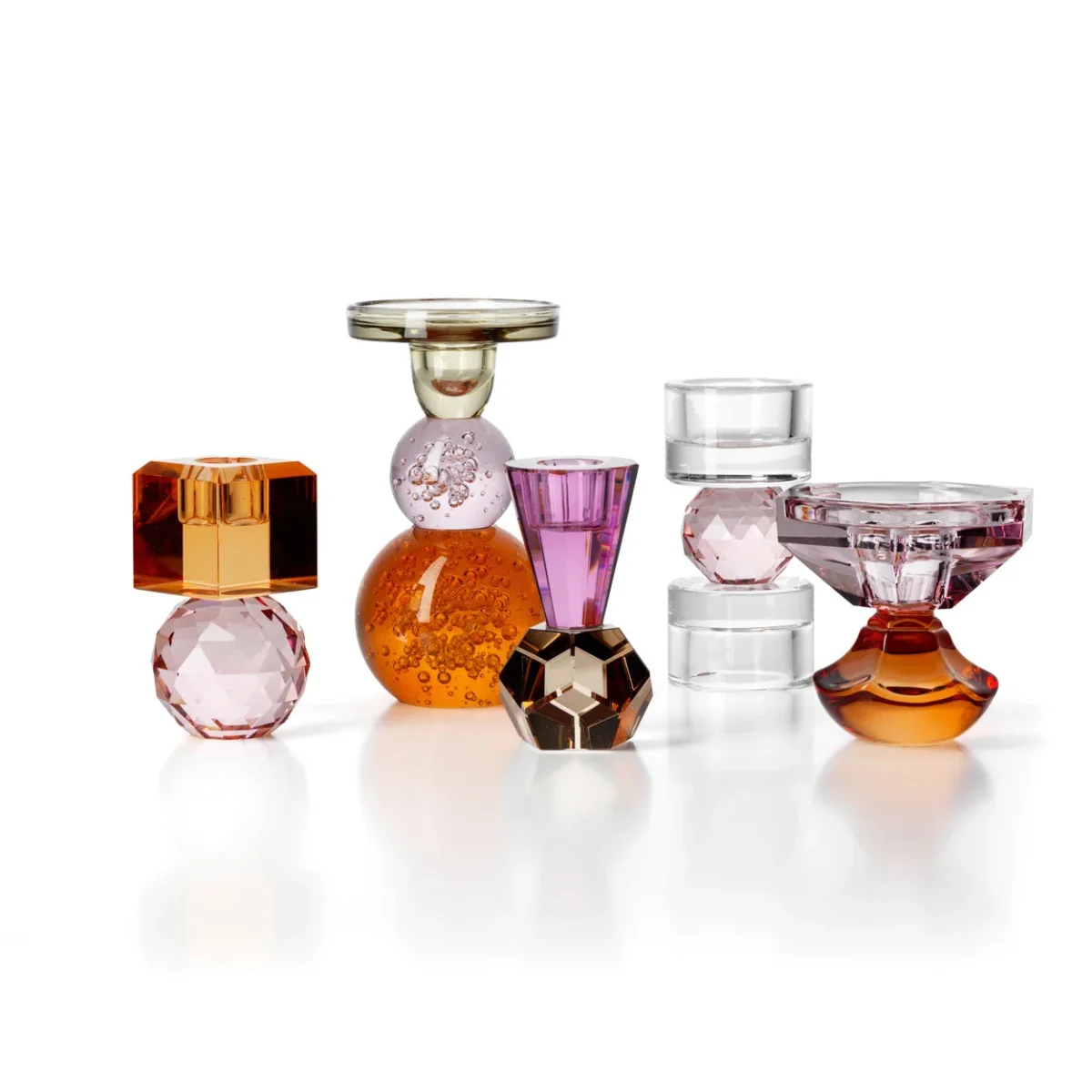 Bazar Bizar Bubble Jewel Kandelaar – Oranje & Roze Recycled Glas - Afbeelding 5