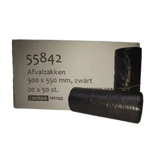 UNIVERSAL PLUS Afvalzakken 50×55 HDPE 25L Zwart Doos 1000 stuks